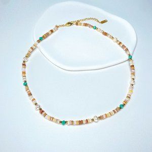 Dainty Baroque Pearls Beaded Gem Stones Choker Necklace Gold Plated